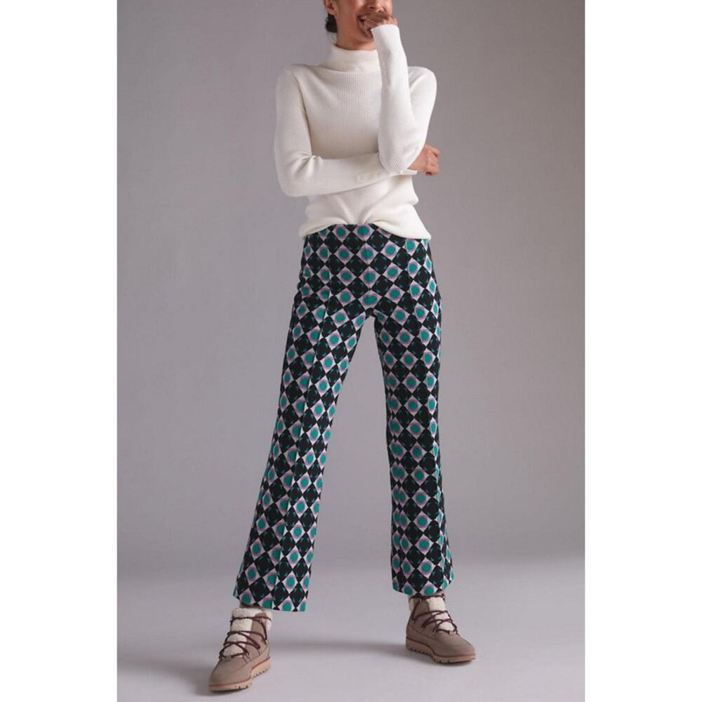 Maeve by Anthropologie The Margot Kick-Flare Cropped Pants Black Green Womens XS